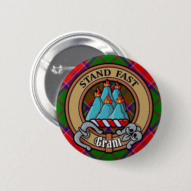 Clan Grant Crest over Tartan Button (Front & Back)