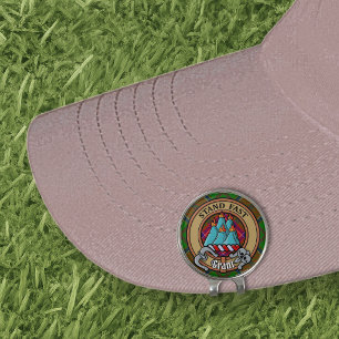 Clan Grant Crest over Tartan Golf Hat Clip
