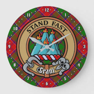 Clan Grant Crest over Tartan Large Clock