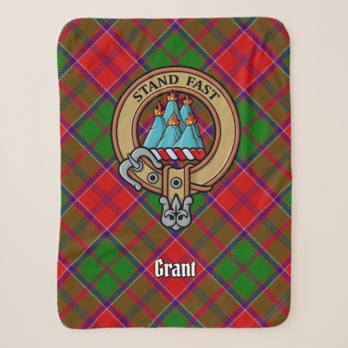 Clan Grant Crest over Tartan Sherpa Blanket