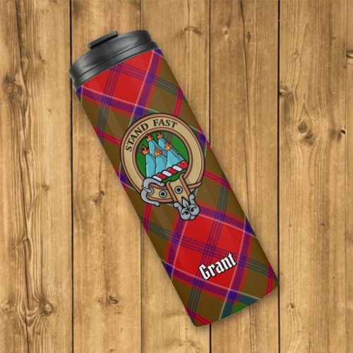 Clan Grant Crest over Tartan Thermal Tumbler
