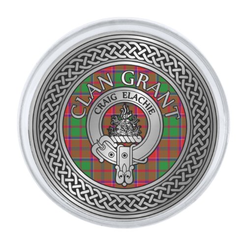 Clan Grant Crest  Tartan Knot Silver Finish Lapel Pin