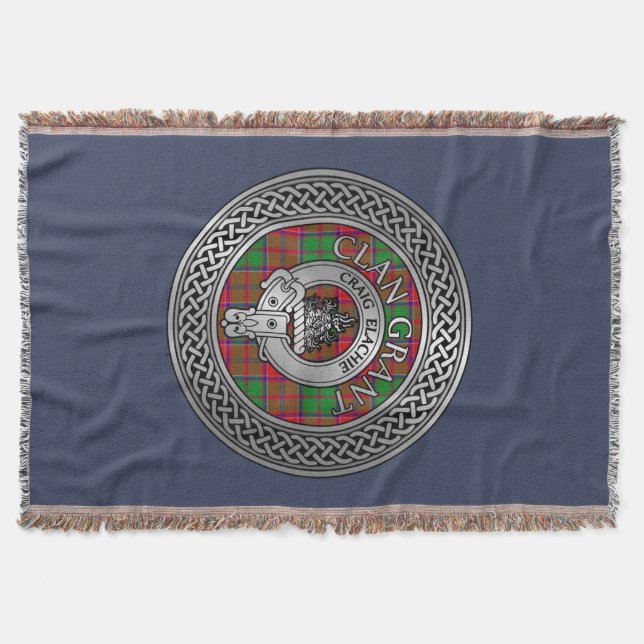 Clan Grant Crest & Tartan Knot Throw Blanket (Front)