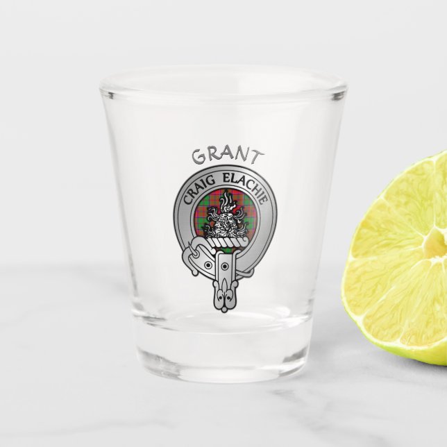 Clan Grant Crest & Tartan Shot Glass (Front)