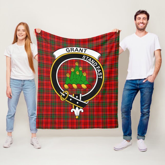 Clan Grant Red Tartan Plaid Fleece Blanket (In Situ)