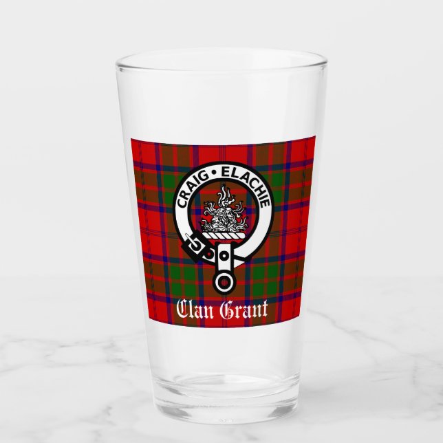 Clan Grant Tartan and Crest Badge Glass (Front)