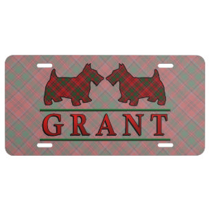 Clan Grant Tartan Scottie Dogs License Plate