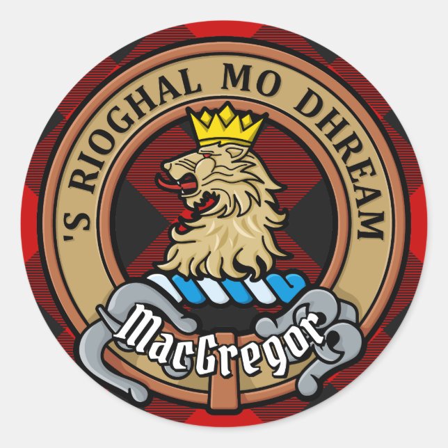 Clan Gregor Crest over Rob Roy Tartan Classic Round Sticker (Front)