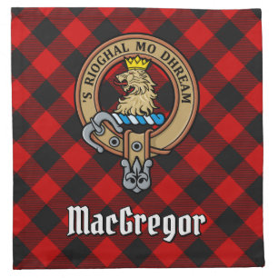 Clan Gregor Crest over Rob Roy Tartan Cloth Napkin