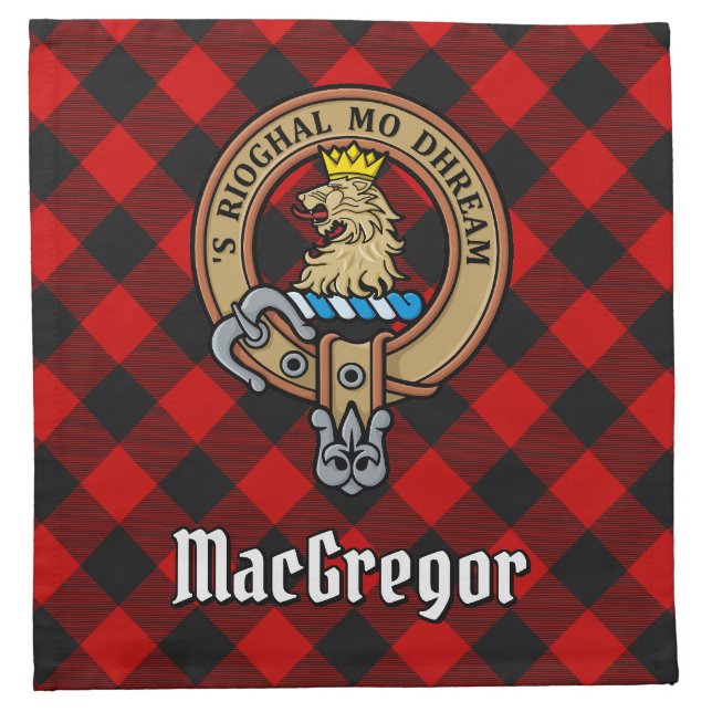 Clan Gregor Crest over Rob Roy Tartan Cloth Napkin (Front)