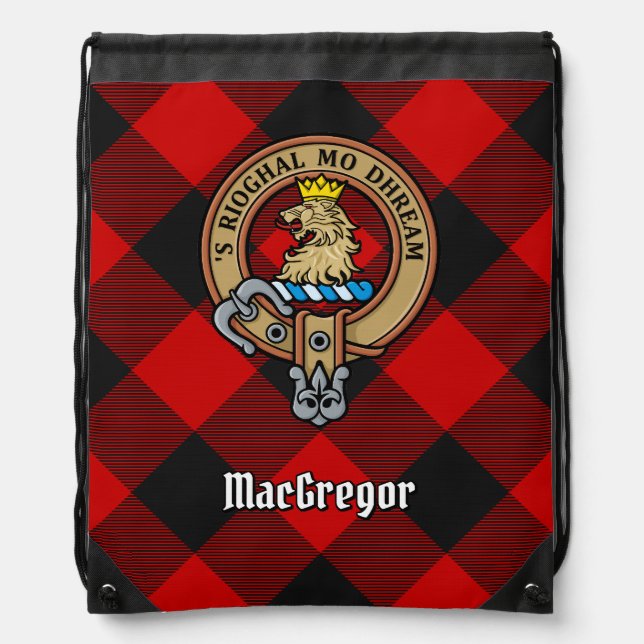 Clan Gregor Crest over Rob Roy Tartan Drawstring Bag (Front)