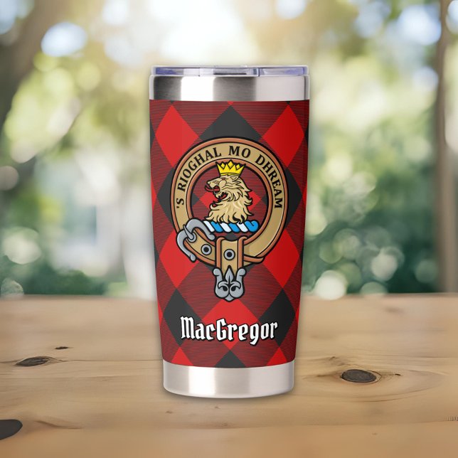 Clan Gregor Crest over Rob Roy Tartan Insulated Tumbler (Creator Uploaded)