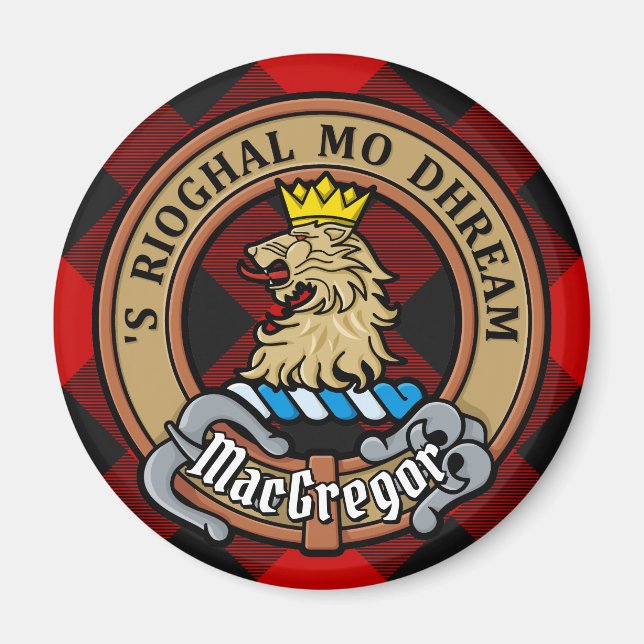Clan Gregor Crest over Rob Roy Tartan Magnet (Front)