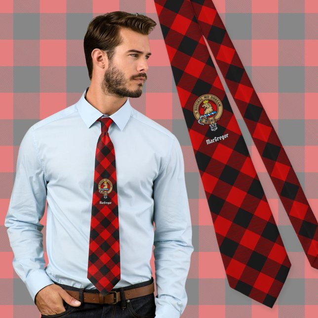 Clan Gregor Crest over Rob Roy Tartan Neck Tie (Creator Uploaded)