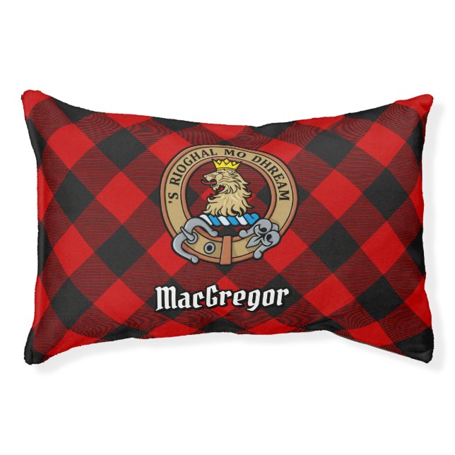 Clan Gregor Crest over Rob Roy Tartan Pet Bed (Front)