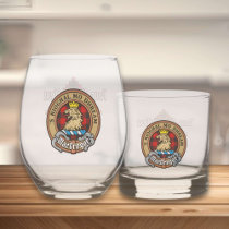 Clan Gregor Crest over Rob Roy Tartan Whiskey Glass