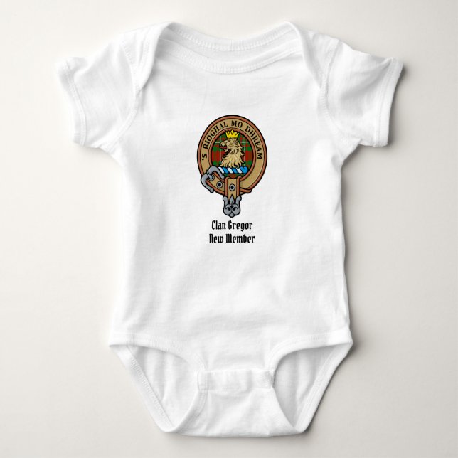 Clan Gregor Crest over Tartan Baby Bodysuit (Front)