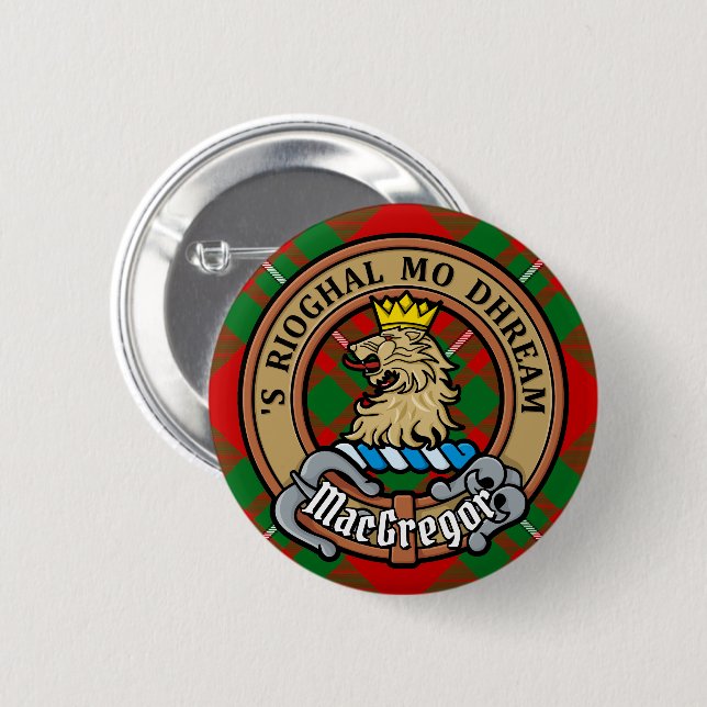 Clan Gregor Crest over Tartan Button (Front & Back)