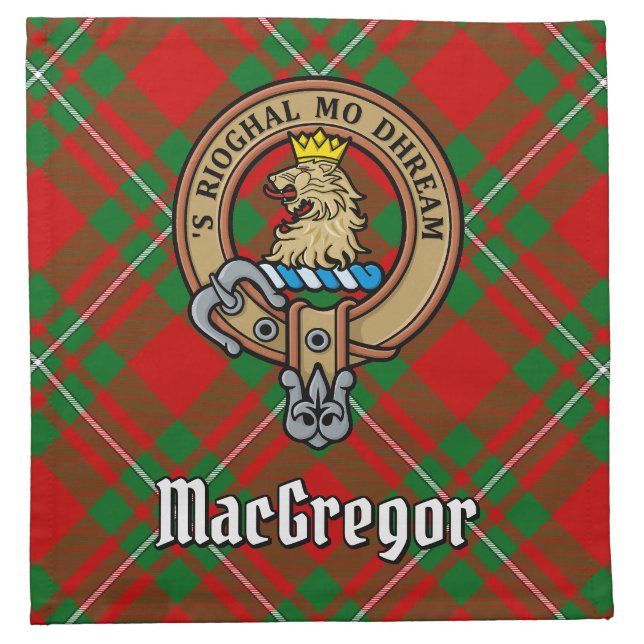 Clan Gregor Crest over Tartan Cloth Napkin (Front)