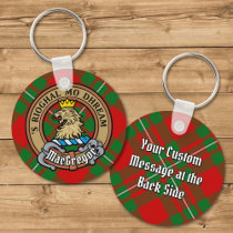 Clan Gregor Crest over Tartan Keychain