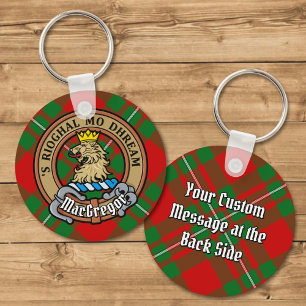 Clan Gregor Crest over Tartan Keychain