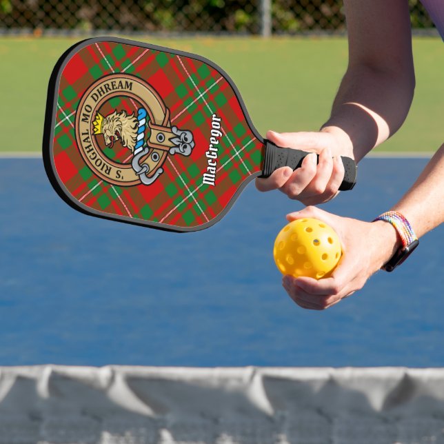 Clan Gregor Crest over Tartan Keychain Pickleball Paddle (Insitu)