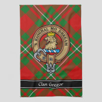 Clan Gregor Crest over Tartan Kitchen Towel