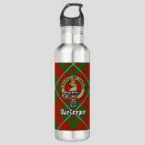 Clan Gregor Crest over Tartan Stainless Steel Water Bottle