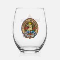 Clan Gregor Crest over Tartan Stemless Wine Glass
