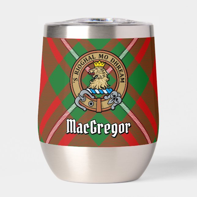 Clan Gregor Crest over Tartan Thermal Wine Tumbler (Front)