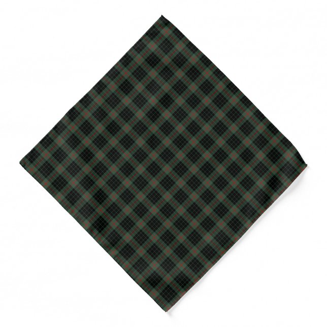Clan Gunn Black and Dark Green Tartan Bandana (Front)