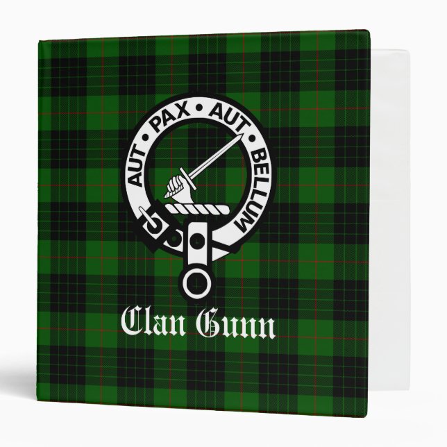 Clan Gunn Crest Badge and Tartan 3 Ring Binder (Front/Inside)
