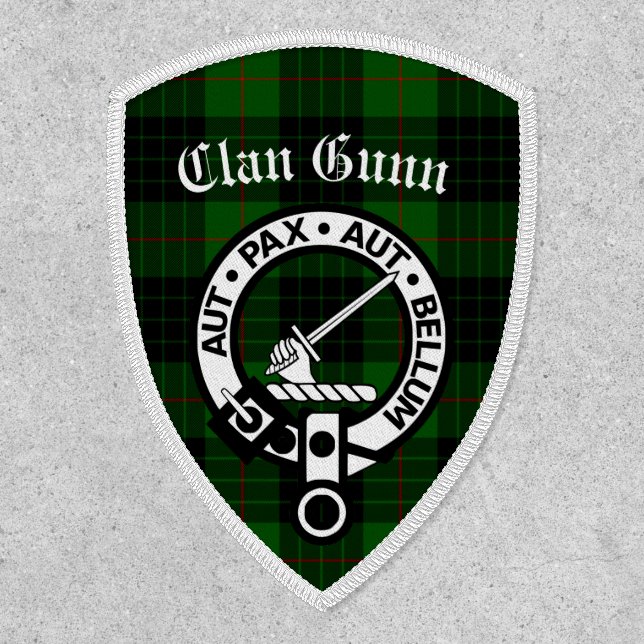 Clan Gunn Crest Badge and Tartan Iron On Patch (Front)