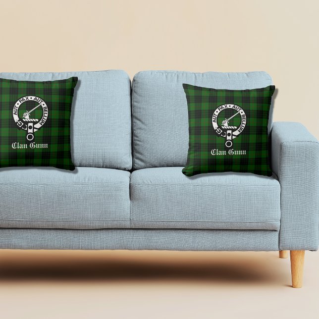Clan Gunn Crest Badge and Tartan Throw Pillow (Creator Uploaded)
