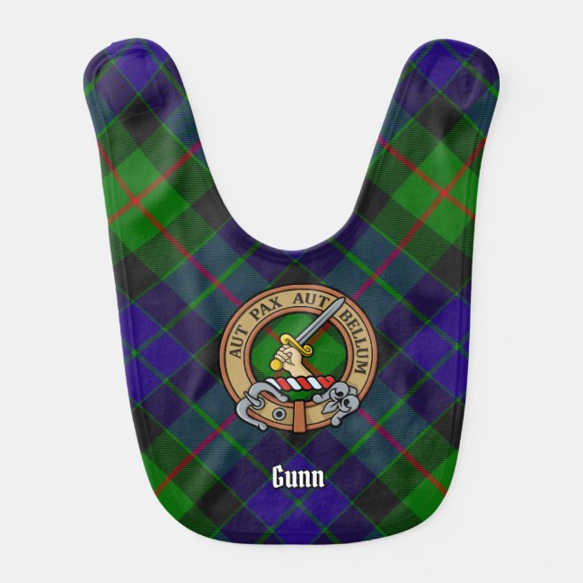Clan Gunn Crest over Tartan Baby Bib (Front)