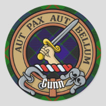 Clan Gunn Crest over Tartan Classic Round Sticker