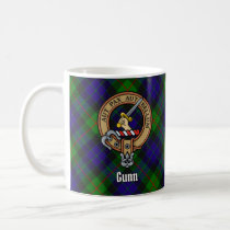 Clan Gunn Crest over Tartan Coffee Mug