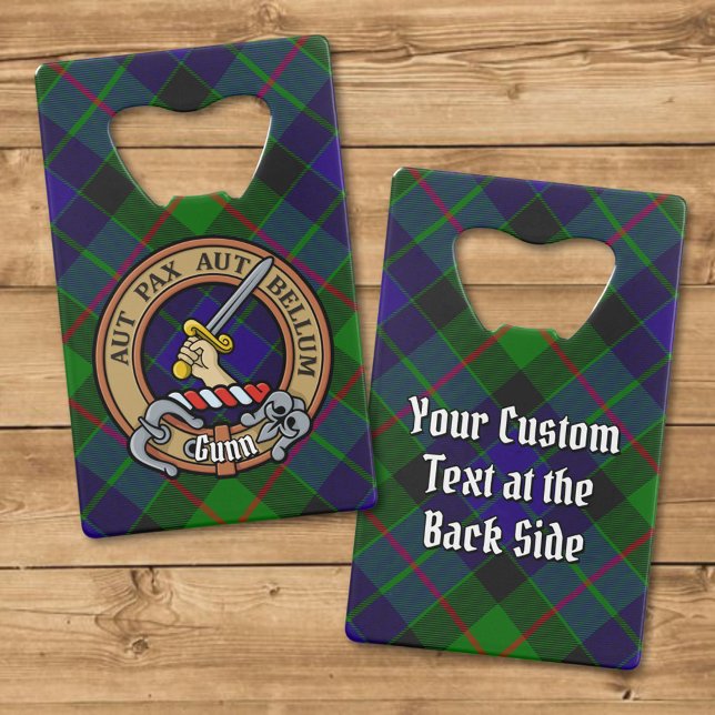 Clan Gunn Crest over Tartan Credit Card Bottle Opener (Creator Uploaded)