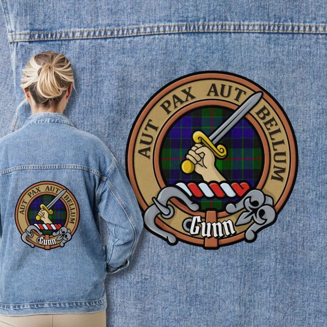 Clan Gunn Crest over Tartan Denim Jacket (Creator Uploaded)