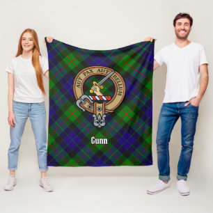 Clan Gunn Crest over Tartan Fleece Blanket