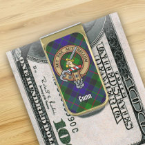 Clan Gunn Crest over Tartan Gold Finish Money Clip
