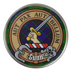 Clan Gunn Crest over Tartan Golf Ball Marker