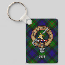 Clan Gunn Crest over Tartan Keychain