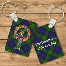 Clan Gunn Crest over Tartan Keychain