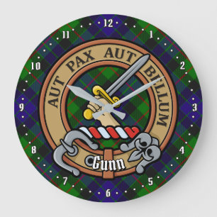 Clan Gunn Crest over Tartan Large Clock