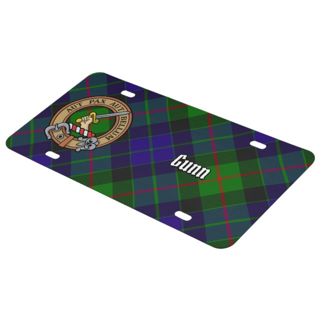 Clan Gunn Crest over Tartan License Plate (Side)