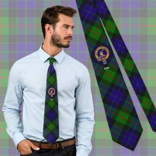 Clan Gunn Crest over Tartan Neck Tie