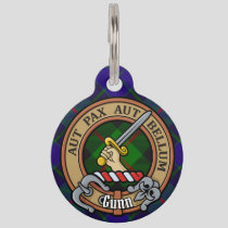 Clan Gunn Crest over Tartan Pet ID Tag