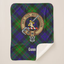 Clan Gunn Crest over Tartan Sherpa Blanket