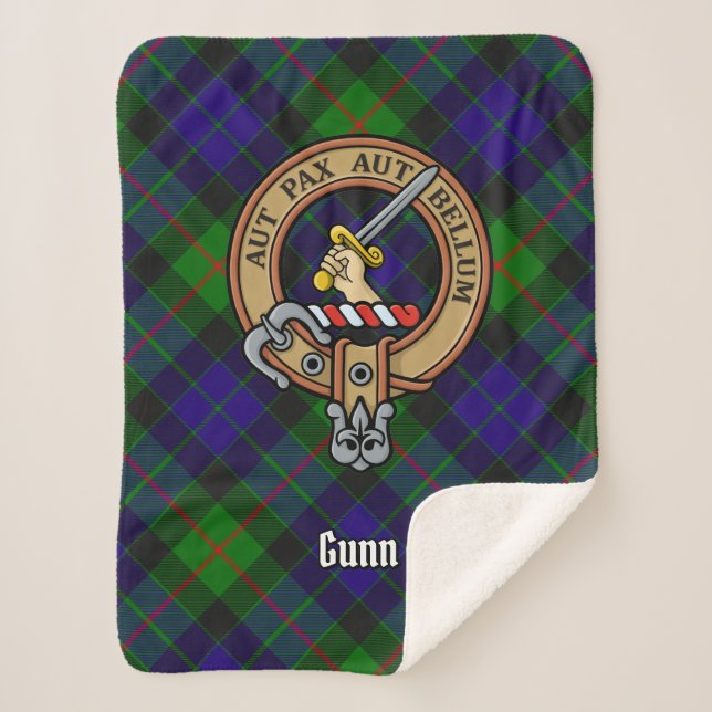 Clan Gunn Crest over Tartan Sherpa Blanket (Front)